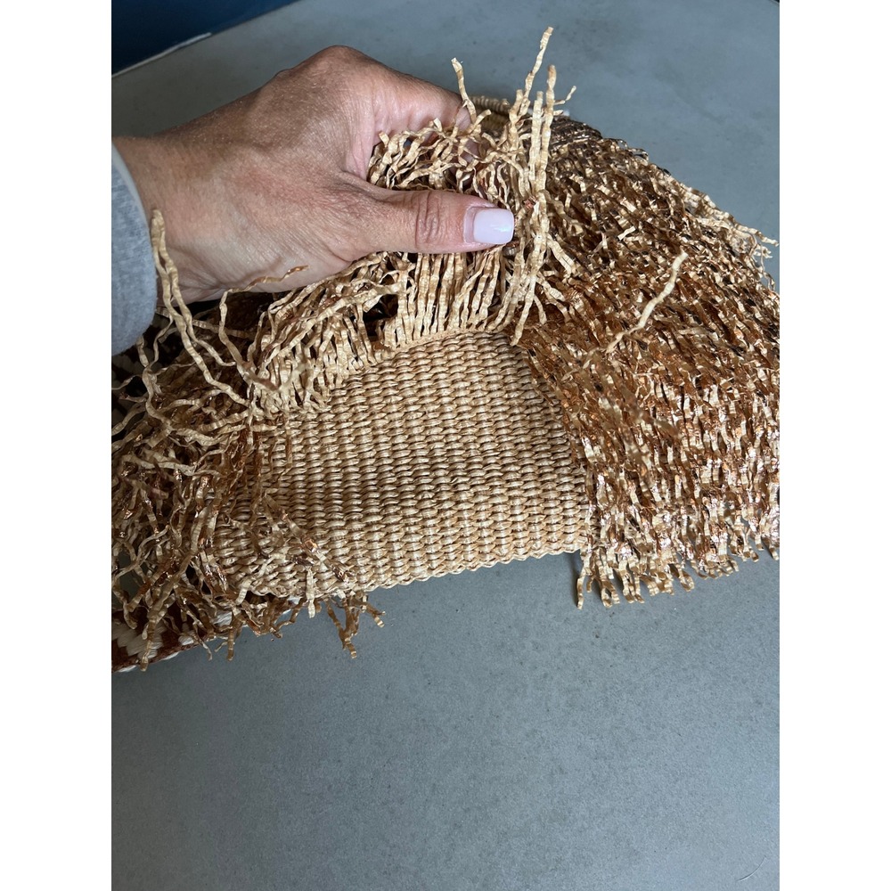 ViaMailBag Italy Rose Gold Glitter Fringe Straw Bucket Bag Boho Summer Festival - Picture 10 of 16